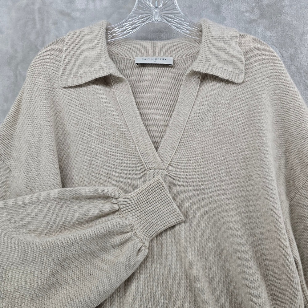 Salt Murphy Sweater Mens M‎ Beige Wool Cashmere Blend Collared V-Neck Pullover